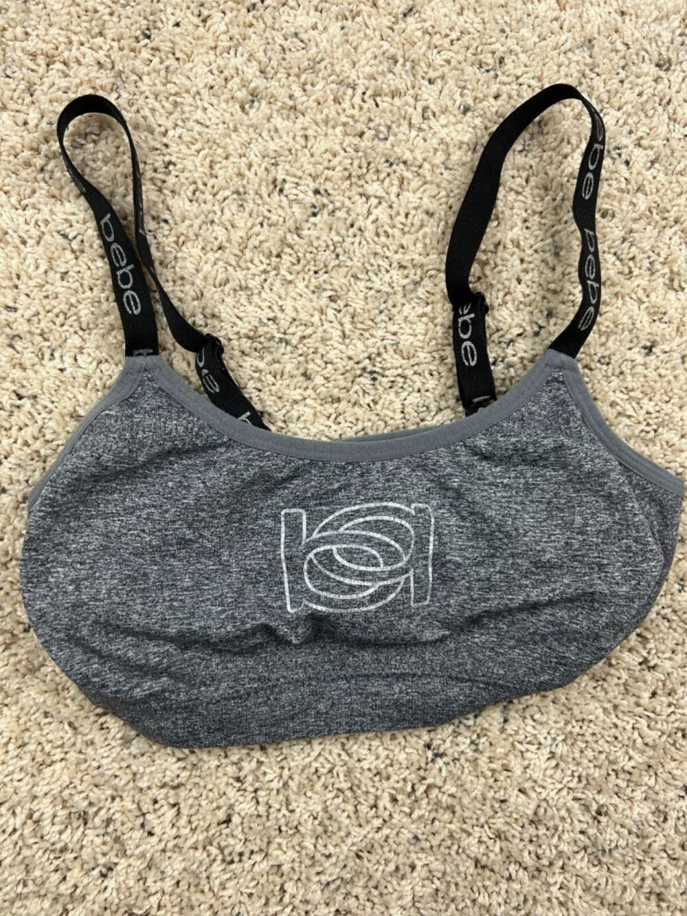 Bebe Sports Bra Women's Medium Gray Athletic Regular Fit Stretch Adjustable